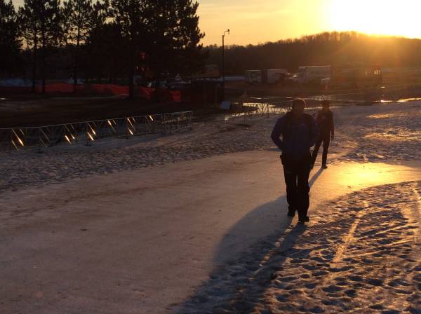 An early-morning course inspection by the wax crew. Typically things started icy fast, and the key to waxing was nailing the moment the conditions changed to slush, which happened every day as the temps pushed 60 degrees!