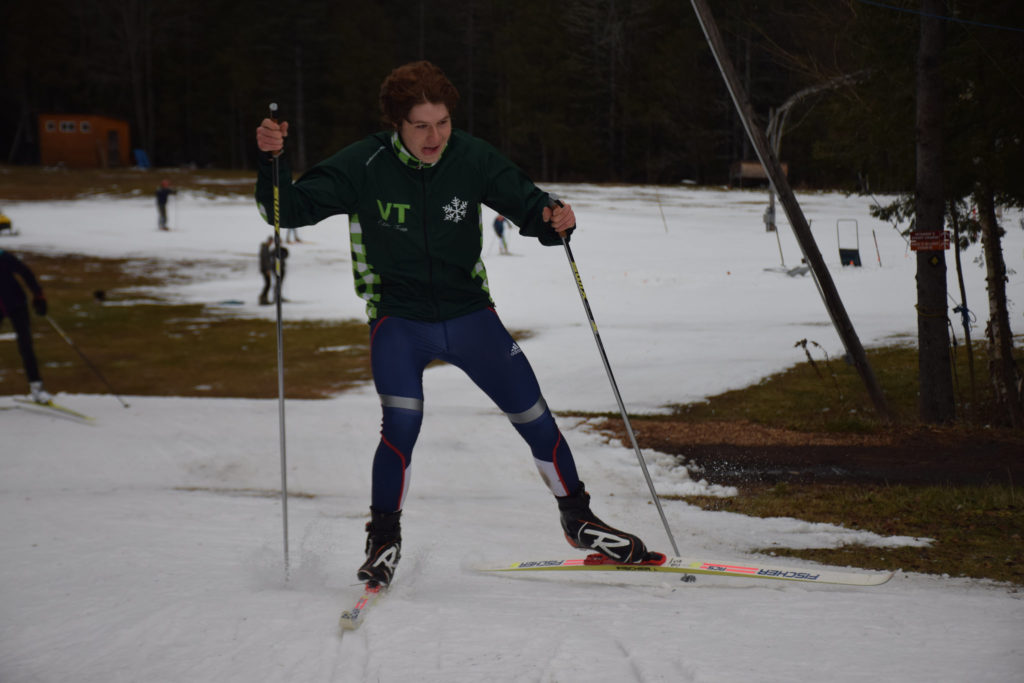 Teams all did the run at the same time but took different routes. As they came back, some teams opted to do all the ski loops at once, while others split up their activities which made for an interesting competition scene. Here's Charlie putting in one of many ski laps